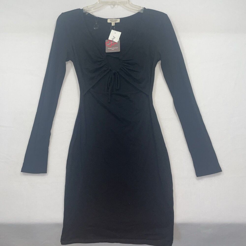HEART HIPS Womens S Small Black Dress Cut Out Front Whimsigoth Goth Lightweight